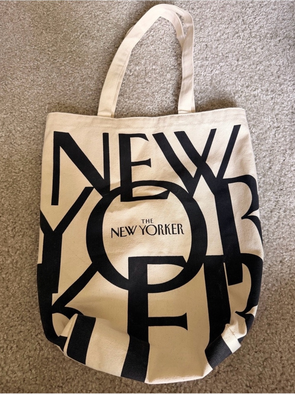The New Yorker Cream Canvas Tote with Black Logo Print